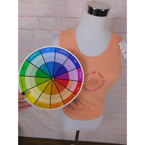 Zoe + Liv Coral Pink Tank Top L “Magic of the Universe” Sun Graphic NWT - Picture 8 of 11